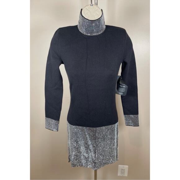 Retrofete Rue Crystal Embellished Knit Long Sleeve Black Mini Dress Size XXS - Picture 4 of 9